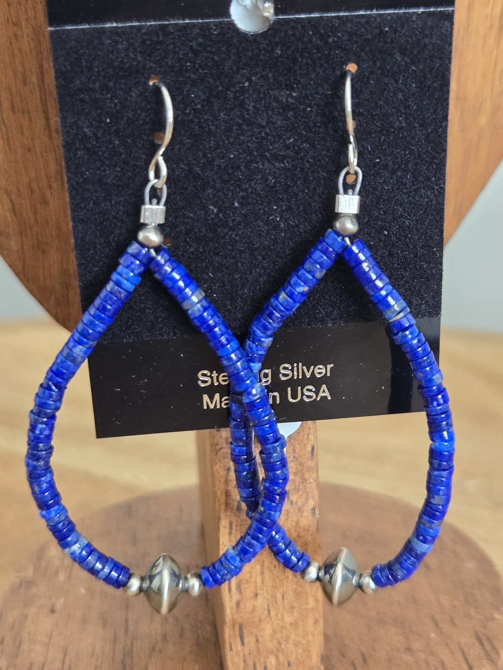NWT Sterling Silver 925 Lapis Blue Beaded Teardrop Dangle Earrings